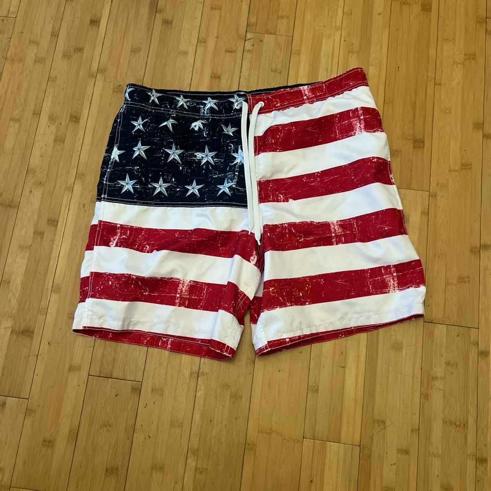Merona Men's American Flag Swim Trunks - Red, White, and Blue